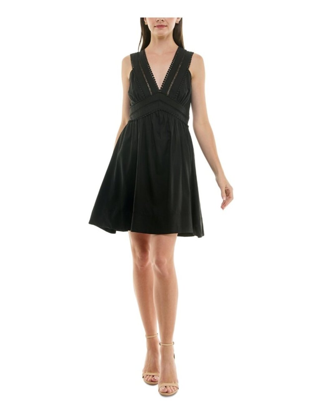 Taylor Women's Deep V-Neck Ladder-Trim Fit & Flare Dress Black Size 12 MSRP $138